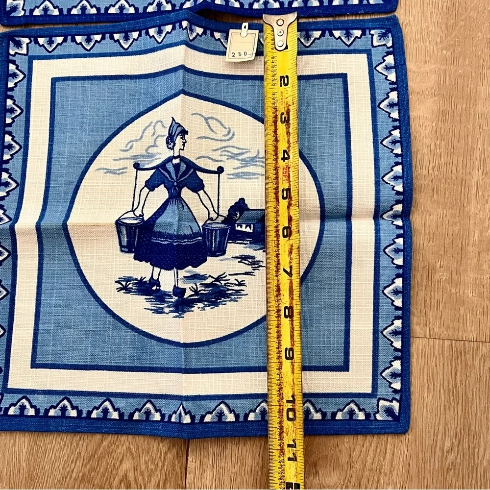 2 PCs‎ Square Napkins Tablecloth Cotton Dutch Blue Delft Holland 10.5” Vtg NWT